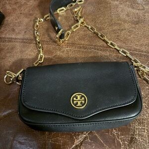 Tory Burch Black Crossbody Bag with Gold Chain